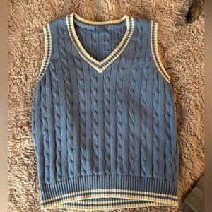 brandy melville blue & white sweater v-neck (size small)